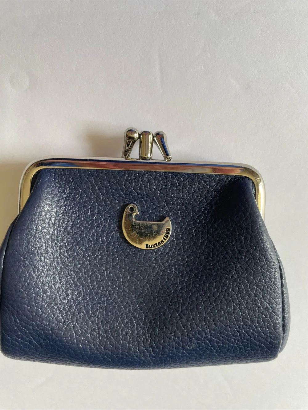Button Navy Leather Kiss-Lock Coin Purse